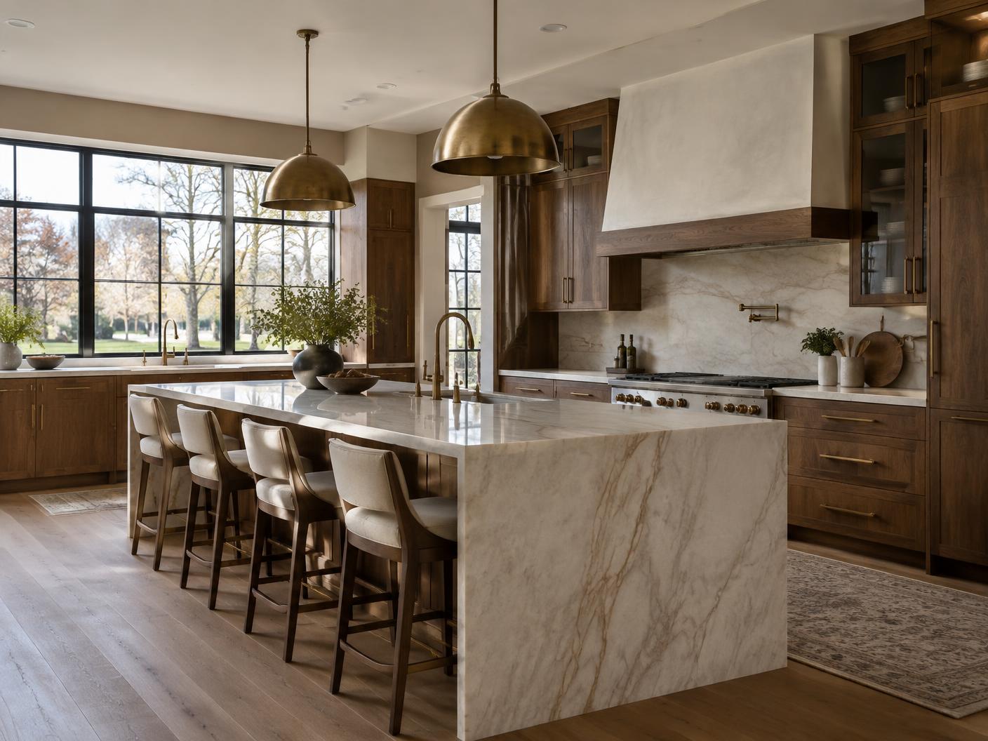 Modern kitchen renovation with walnut cabinets